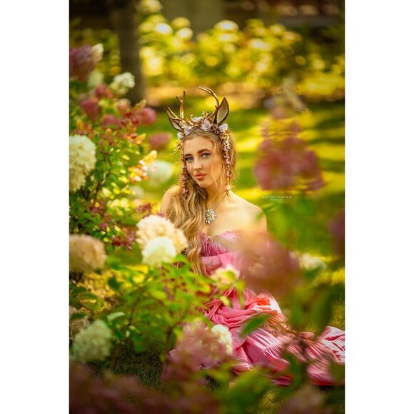 Woodland Floral Reindeer Headpiece Gold Pink for Cosplay Party Festival main image 8